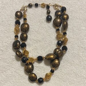 Vintage double stranded Black and Gold Beaded Necklace